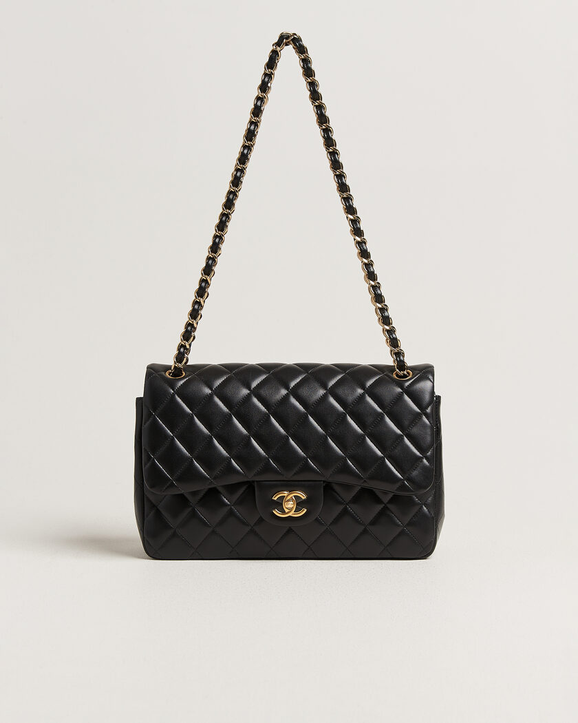 Chanel Pre-Owned Classic Jumbo Double Flap Bag Lambskin Black – Sort