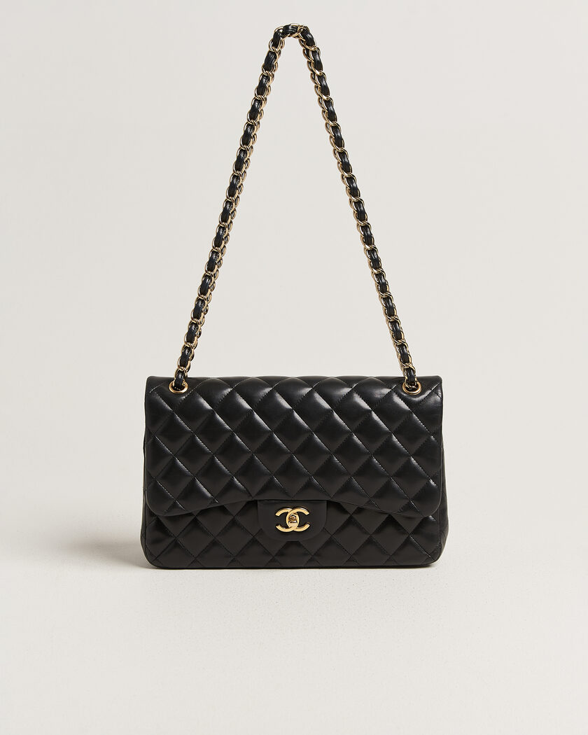 Chanel Pre-Owned Classic Jumbo Double Flap Bag Lambskin Black – Sort