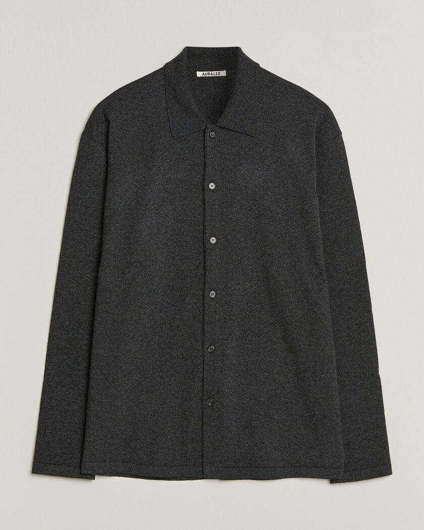 Auralee High Twist Wool Knit Shirt Cardigan Charcoal – Grå