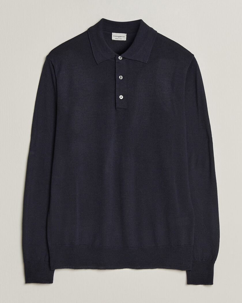 Morgano Extra Fine Merino Wool Polo Navy – Blå