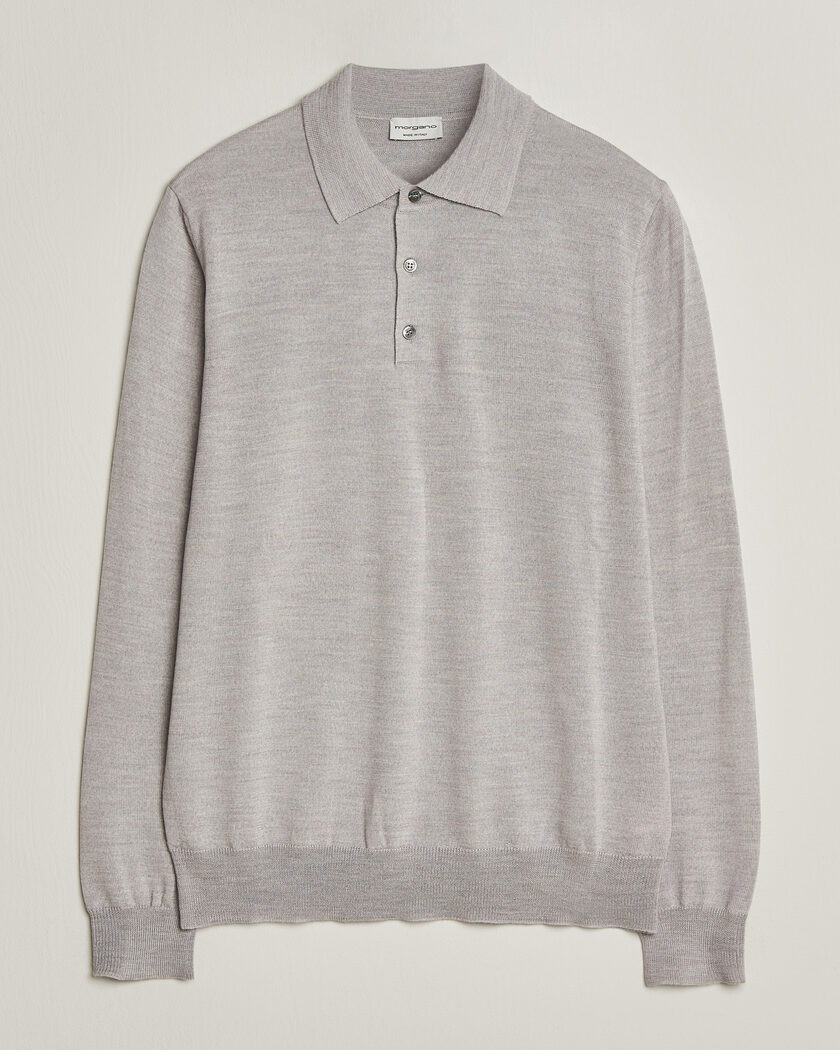 Morgano Extra Fine Merino Wool Polo Light Grey – Grå