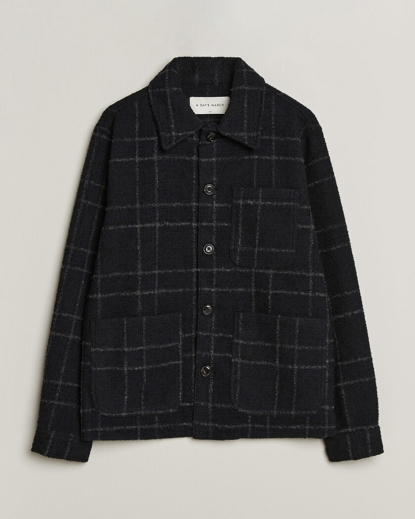 A Day's March Algot Wool Checked Overshirt Navy – Blå
