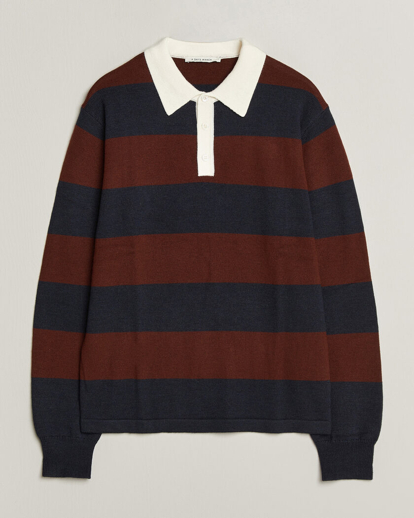 A Day's March Kenny Striped Merino Rugby Sweater Rust/Navy – Flerfarvet