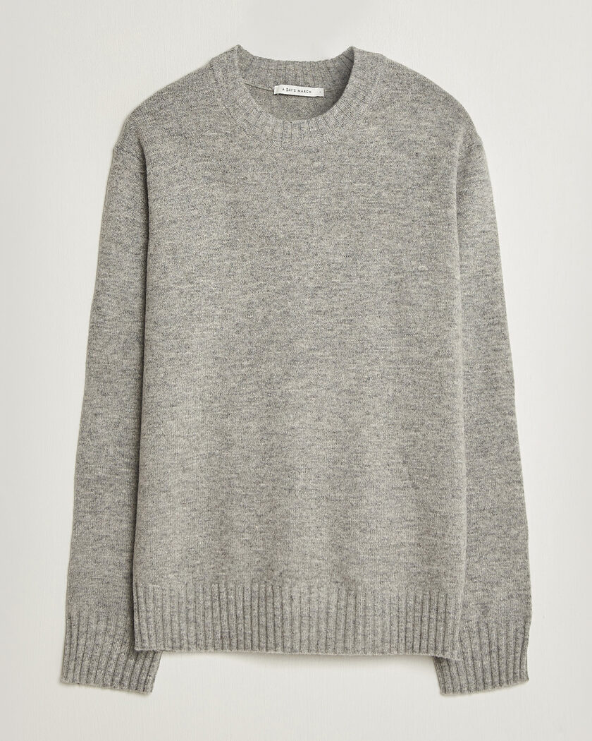 A Day's March Marlow Lambswool Sweater Grey Melange – Grå