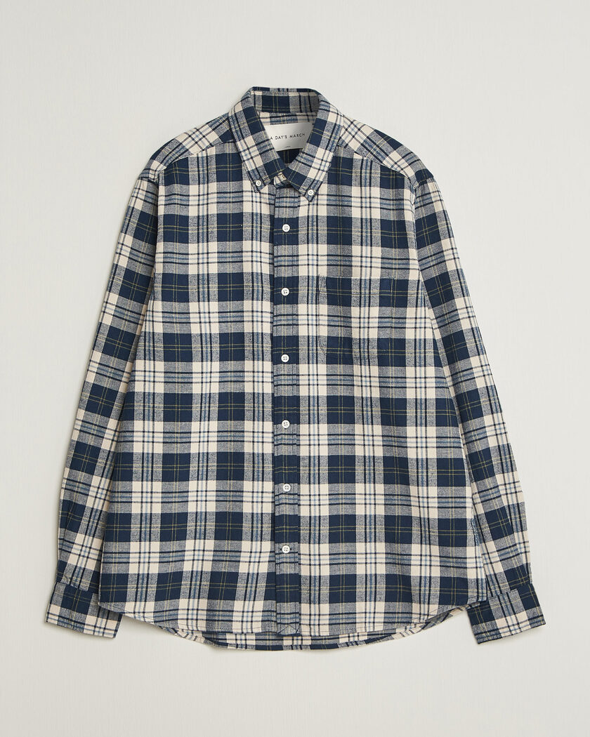 A Day's March Classic Checked Flannel Shirt Navy/White – Blå