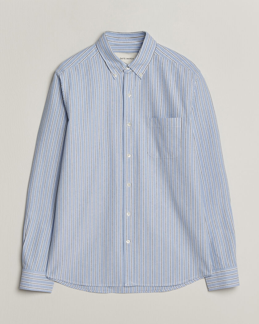 A Day's March Classic Flag Striped Oxford Shirt White/Blue/Black – Blå