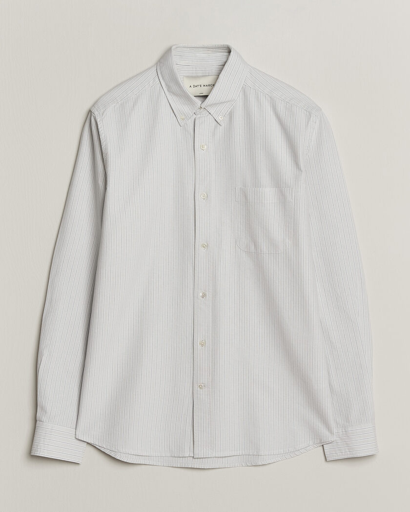 A Day's March Classic Flag Striped Oxford Shirt Grey/White – Grå