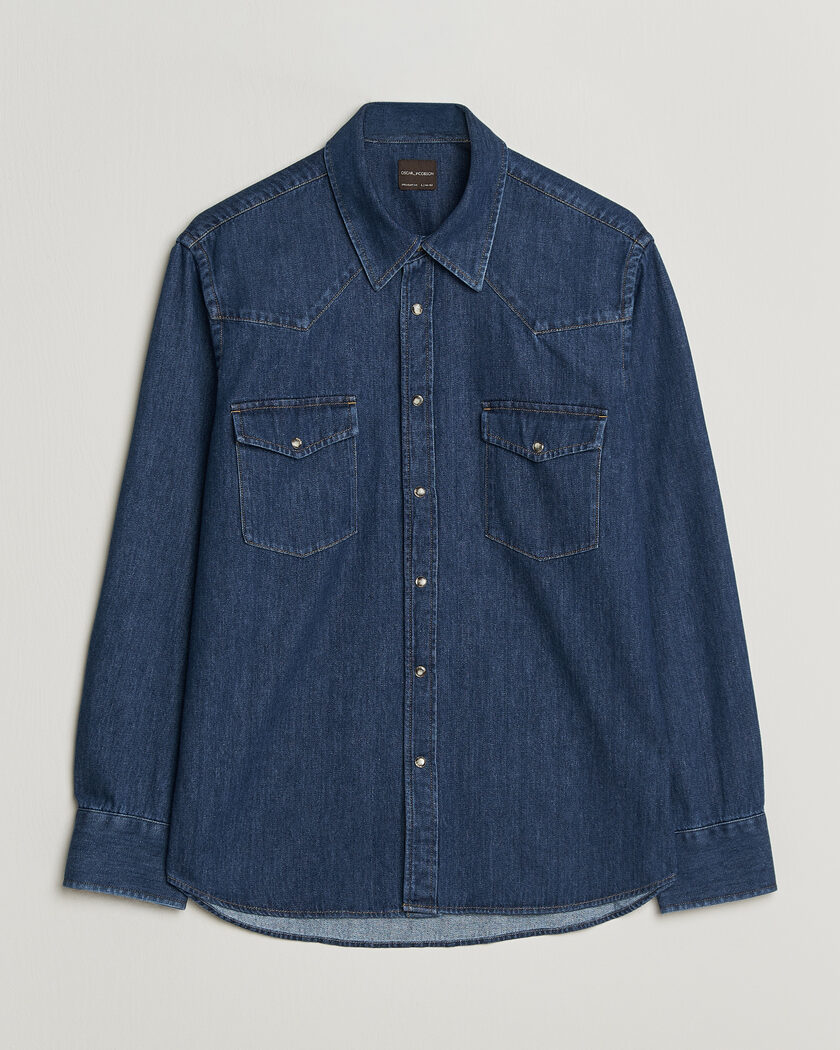 Oscar Jacobson Straight Fit Western Shirt Blue – Blå