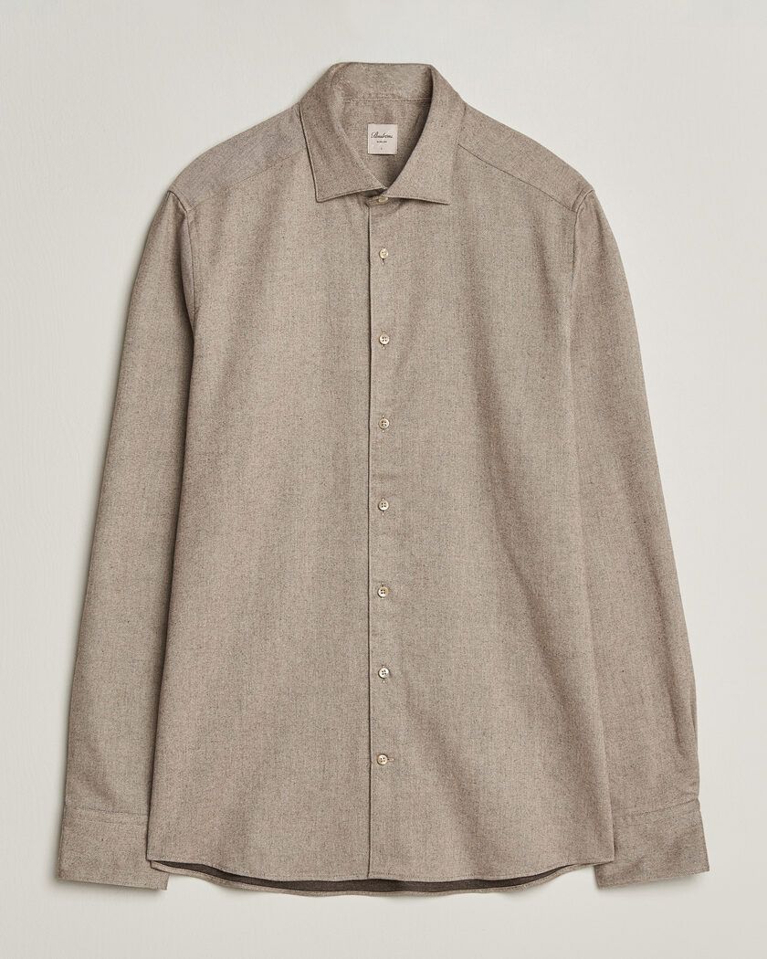 Stenströms Slimline Flannel Shirt Light Brown – Brun