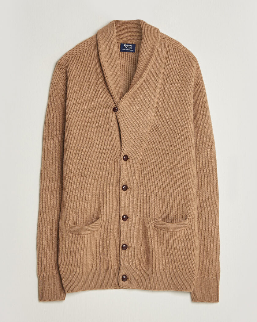 William Lockie Windsor Camelhair Shawl Cardigan Natural Brown – Brun