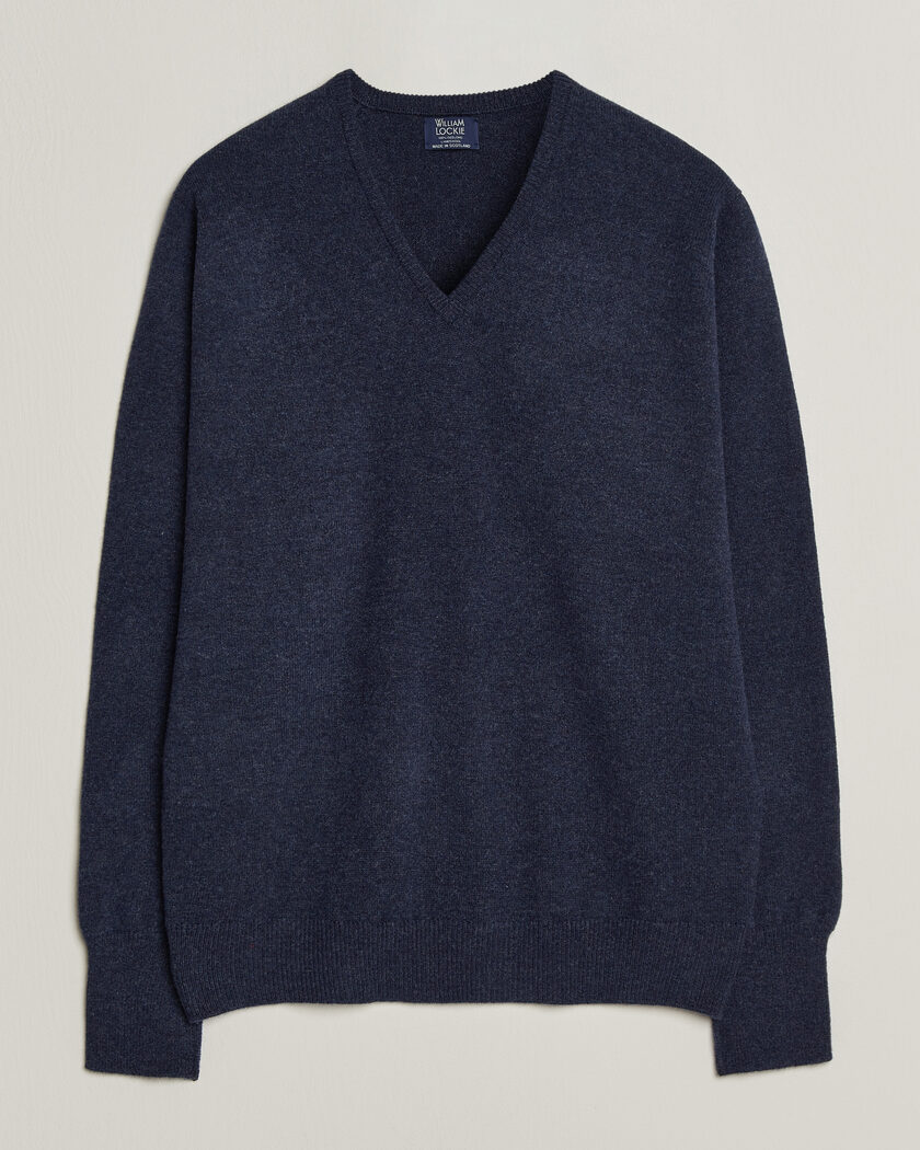 William Lockie Rob Lambswool V-Neck Astra – Blå
