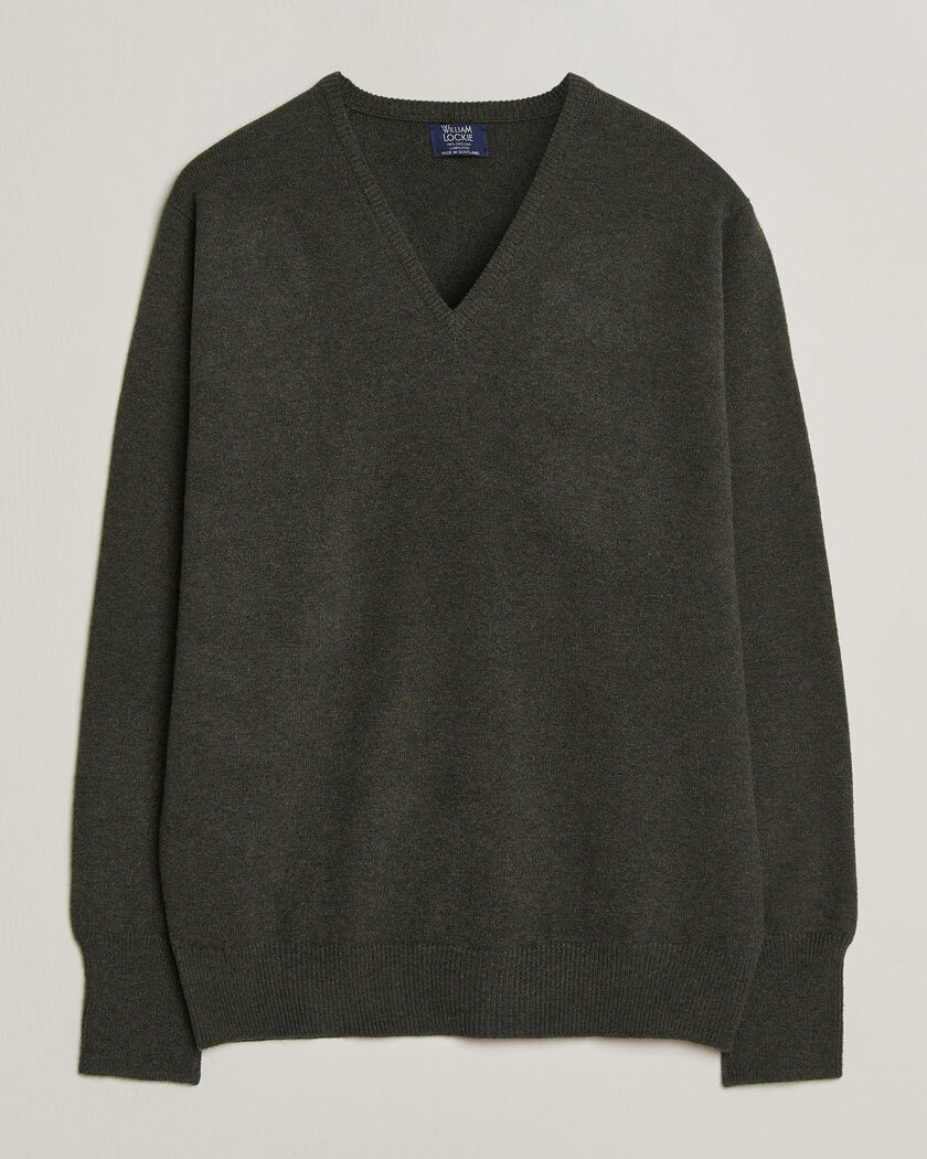 William Lockie Rob Lambswool V-Neck Seaweed – Grøn