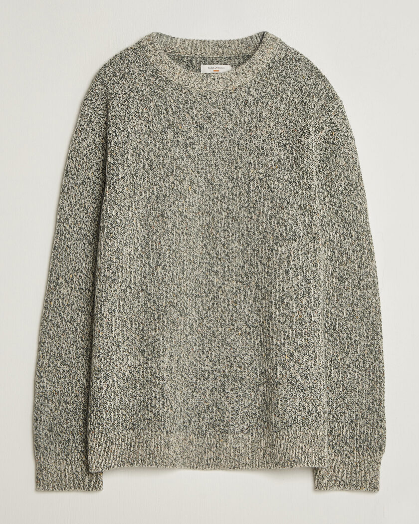 Nudie Jeans August Wool Rib Knitted Sweater Green Melange – Grøn