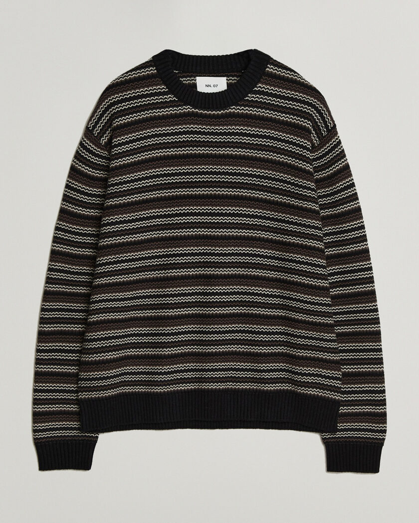 NN07 Russel Wool/Cotton Striped Sweater Black Multi – Flerfarvet