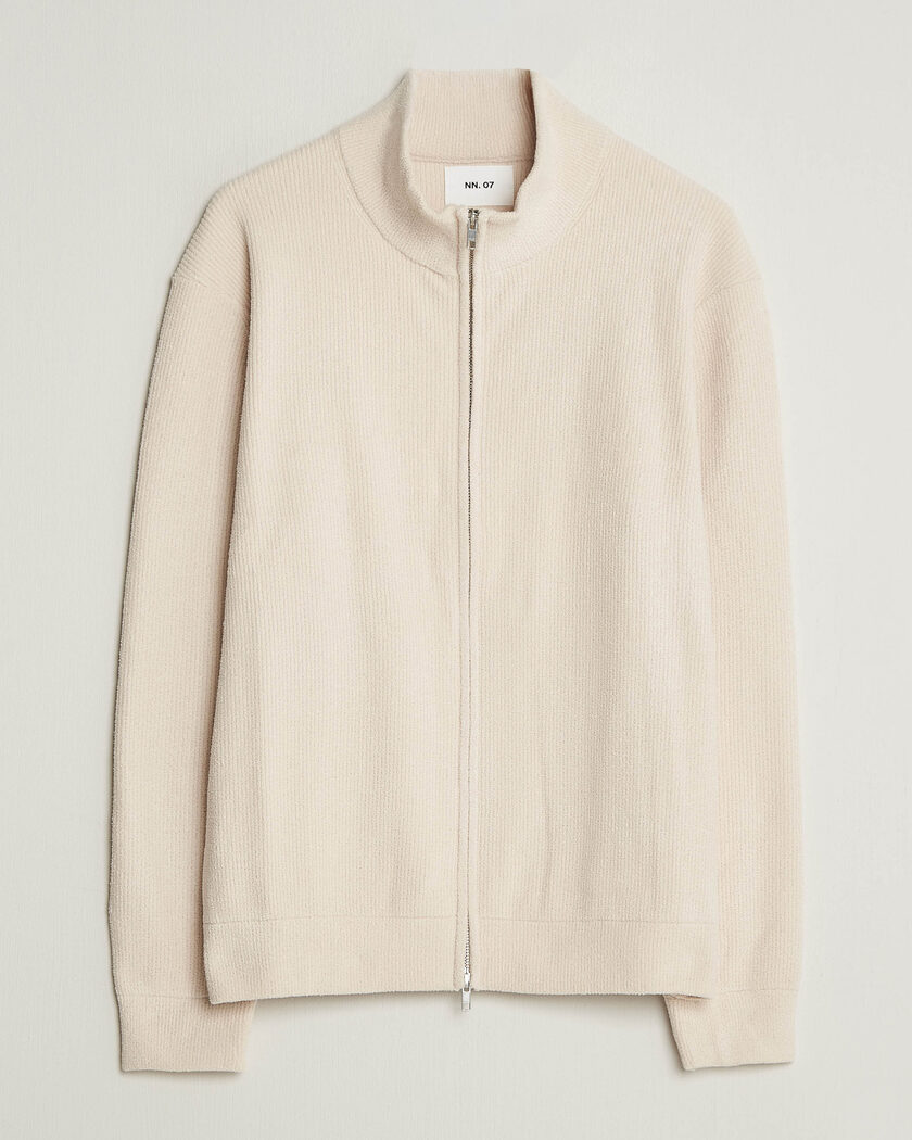 NN07 Danny Rib Knitted Full Zip Ivory – Hvid
