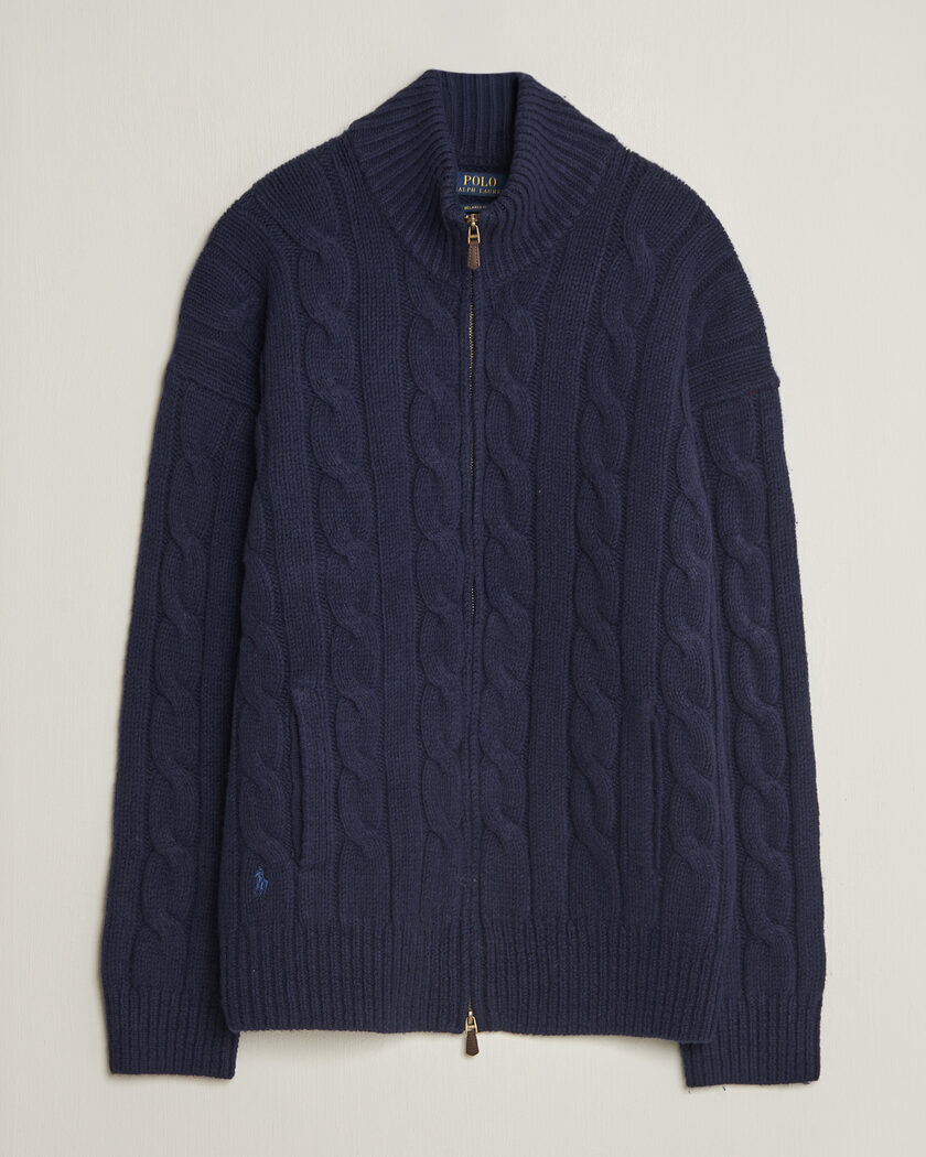 Polo Ralph Lauren Wool/Alpaca Cable Full-Zip Hunter Navy – Blå