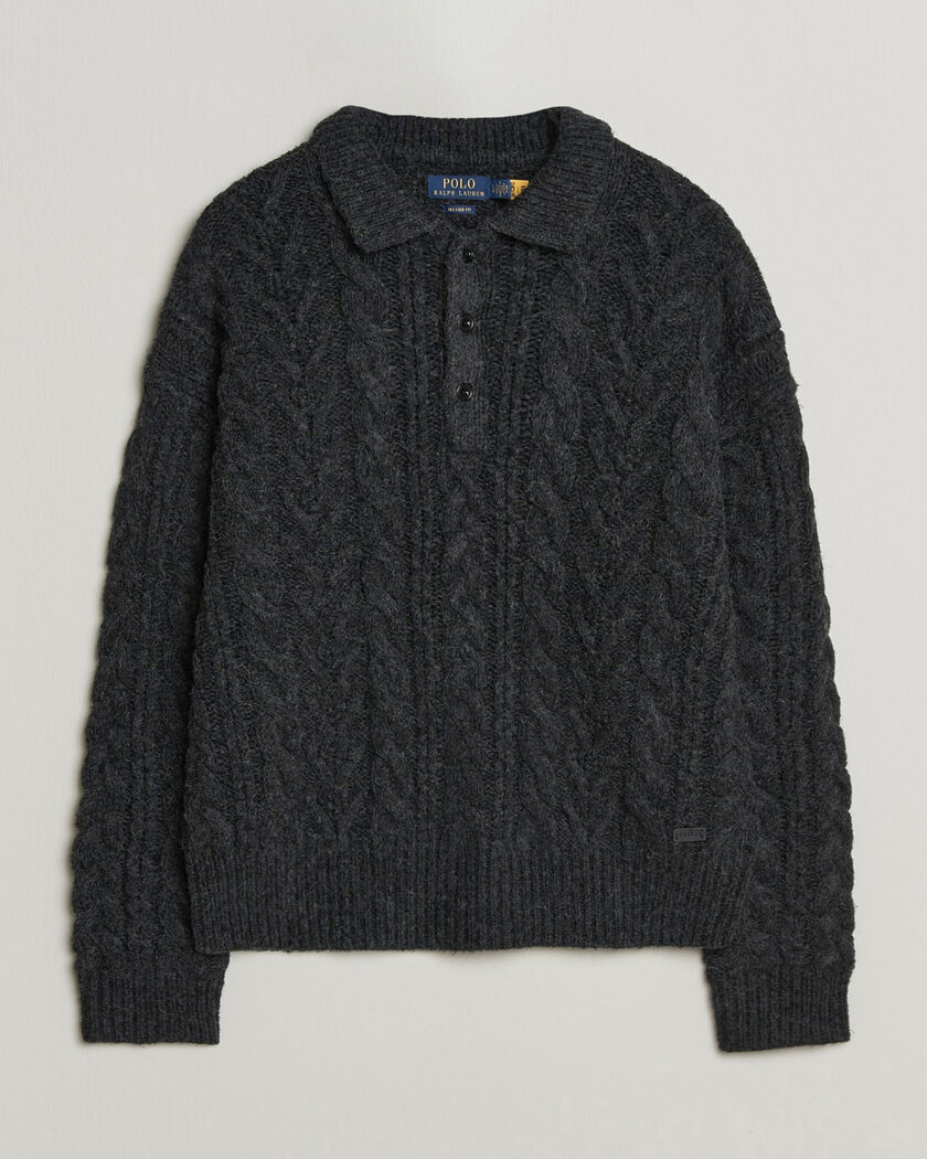  Polo Ralph Lauren Wool Blend Aran Sweater Hawks Eye Heather – Sort