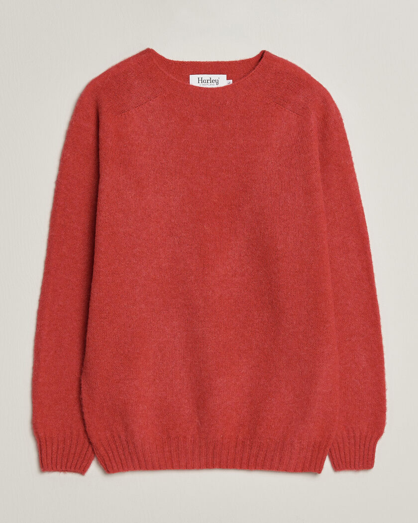 Harley Of Scotland Brushed Supersoft Lambswool Crewneck Damask – Rød