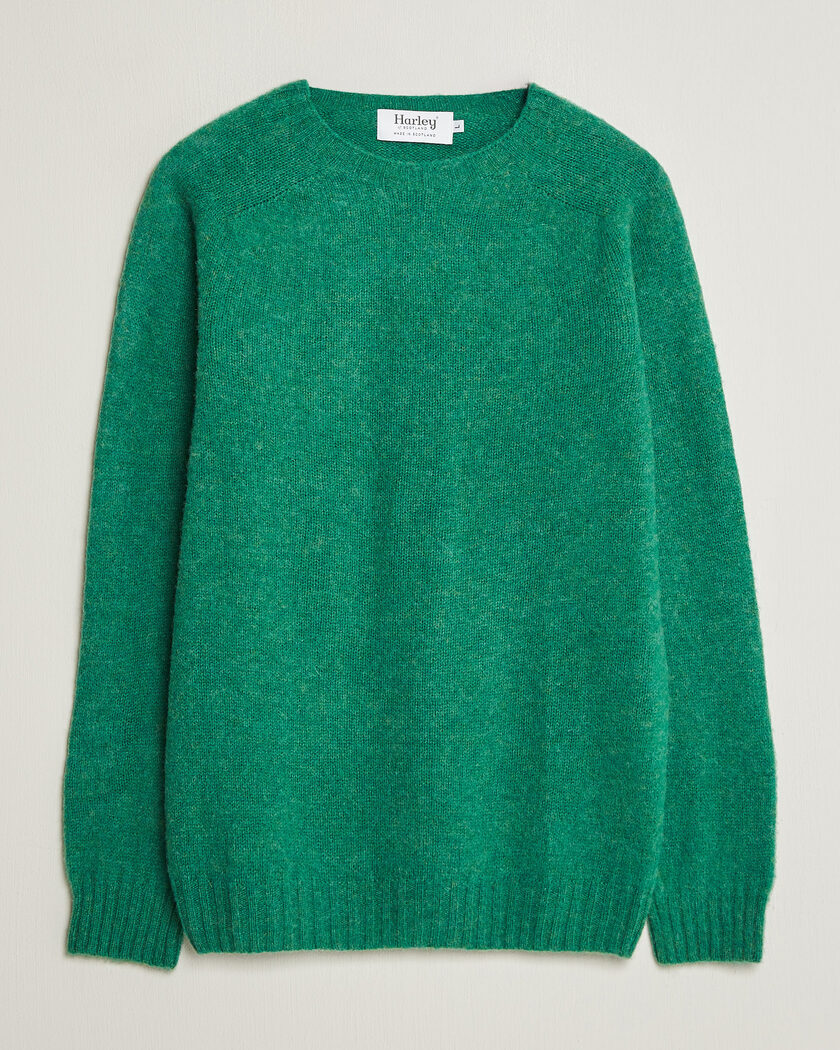 Harley Of Scotland Brushed Supersoft Lambswool Crewneck Evergreen – Grøn