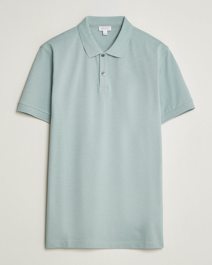 Sunspel Short Sleeve Pique Polo Light Green – Grøn