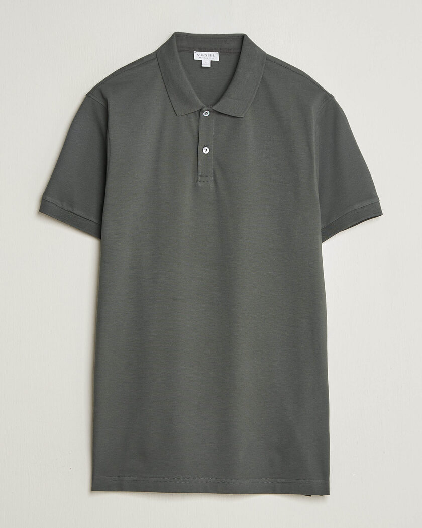 Sunspel Short Sleeve Pique Polo Slate Green – Grøn