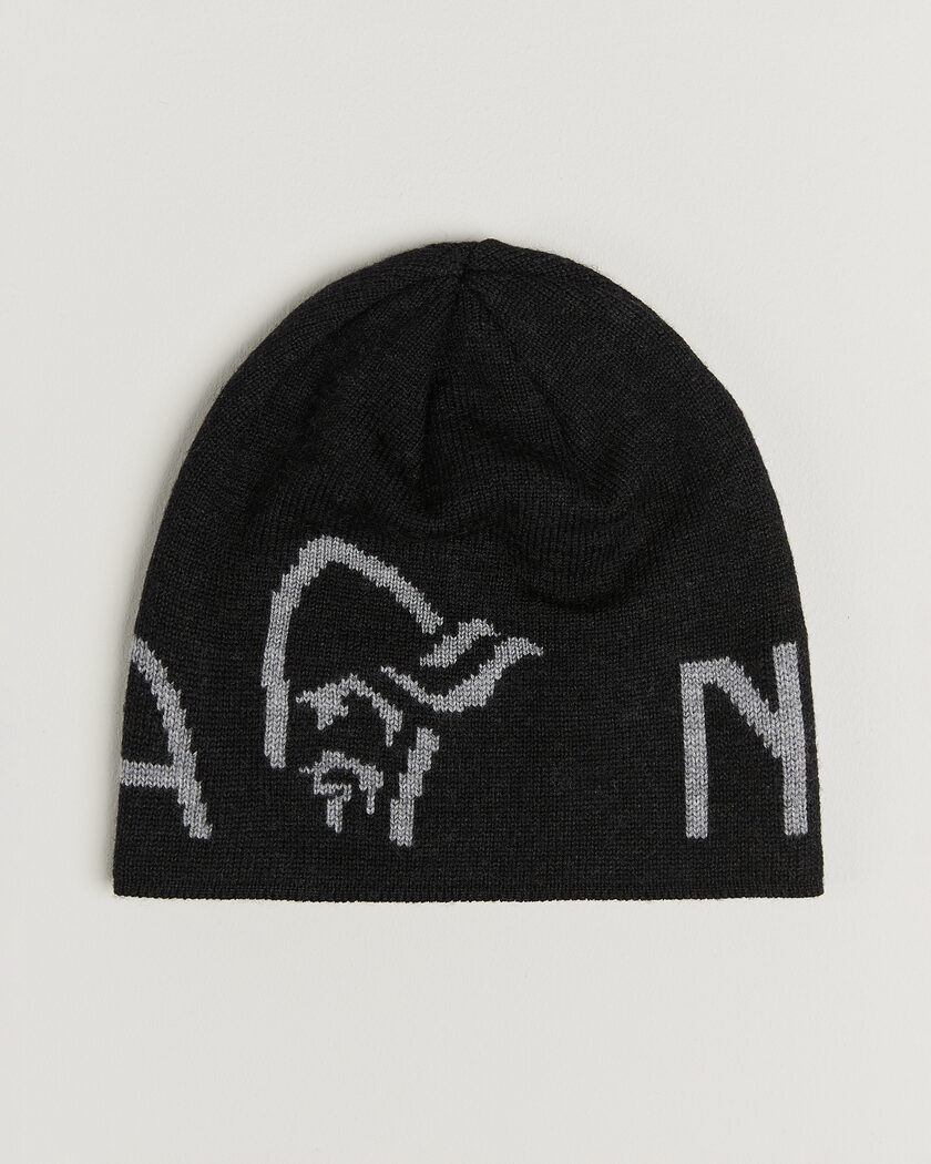 Norrøna Mid Merino Wool Logo Beanie Caviar Melange – Sort