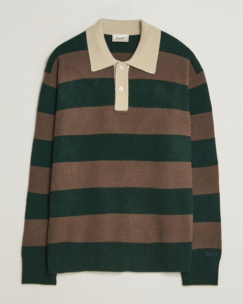 Forét Frost Stripe Knit Polo Deep Green – Grøn
