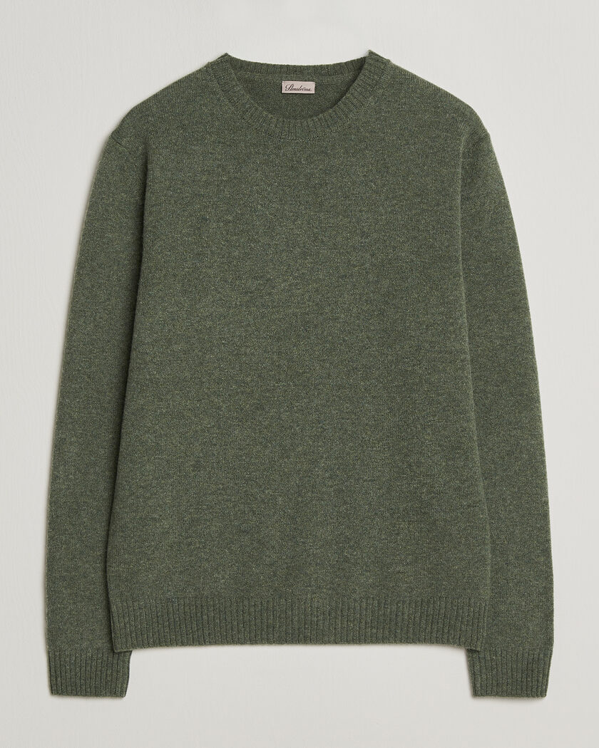 Stenströms Knitted Lambswool Crew Neck Light Army Green Melange – Blå