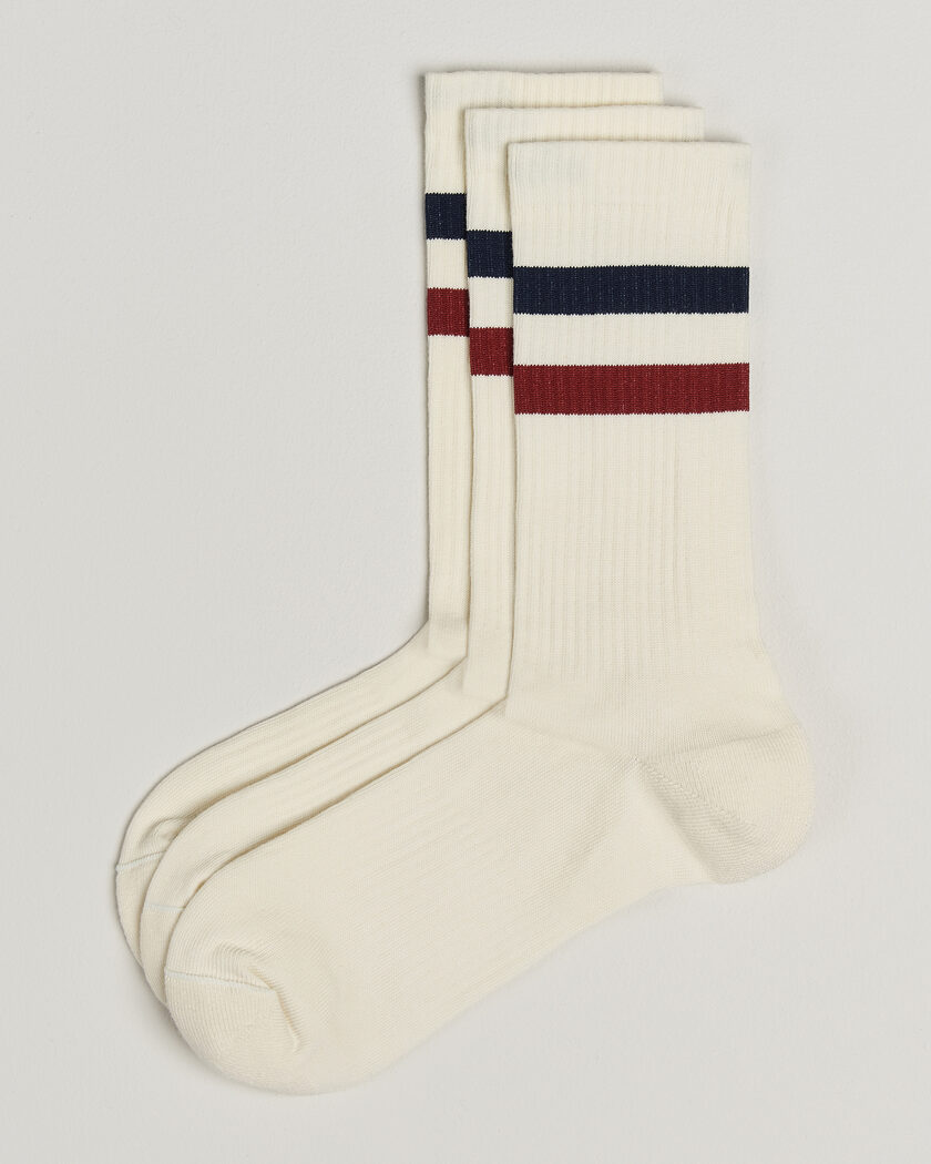 Sweyd 3-Pack Two Stripe Cotton Socks Navy/Red/White – Hvid