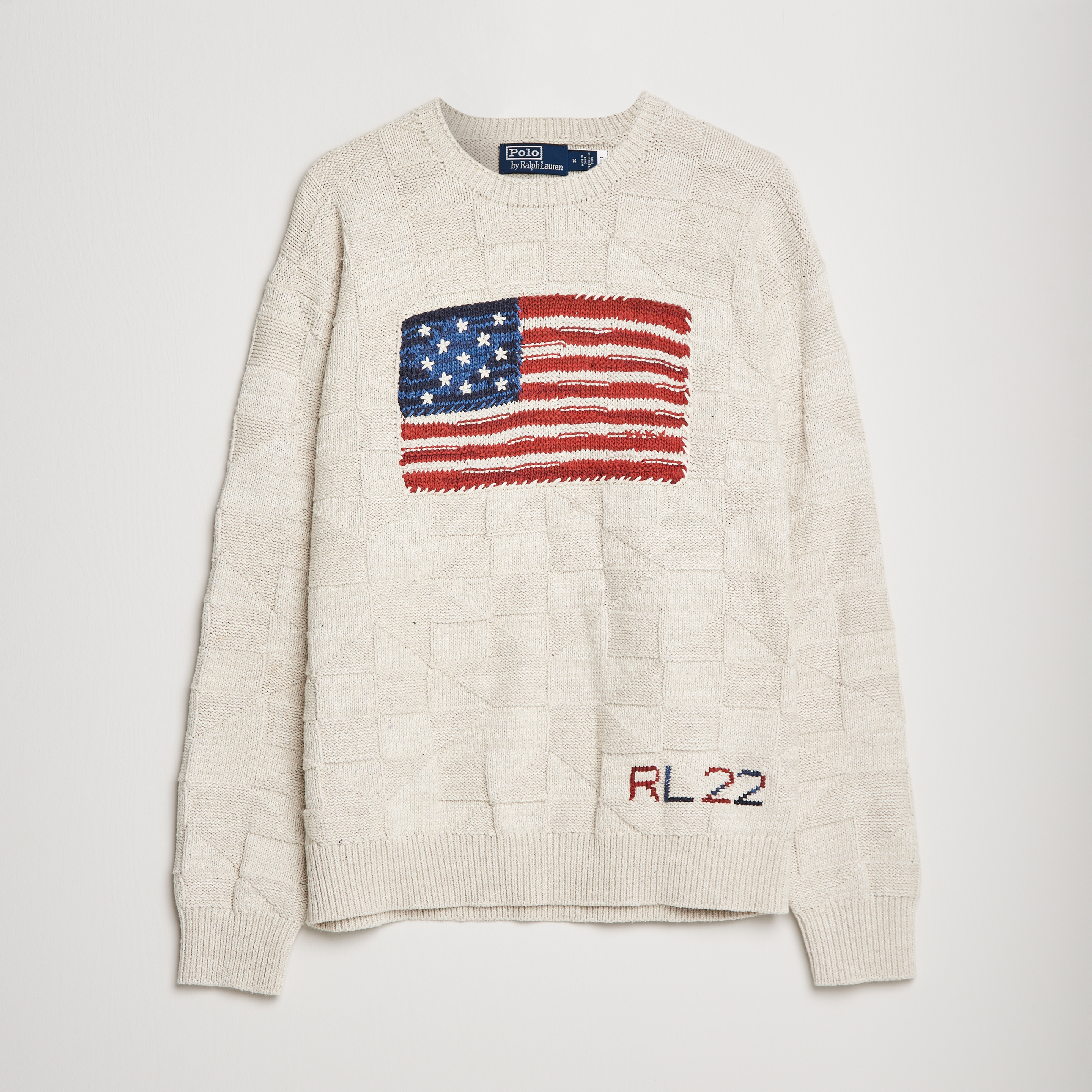 Krydderi redde skelet Polo Ralph Lauren Patchwork Knitted Flag Sweater Creme - CareOfCarl.dk