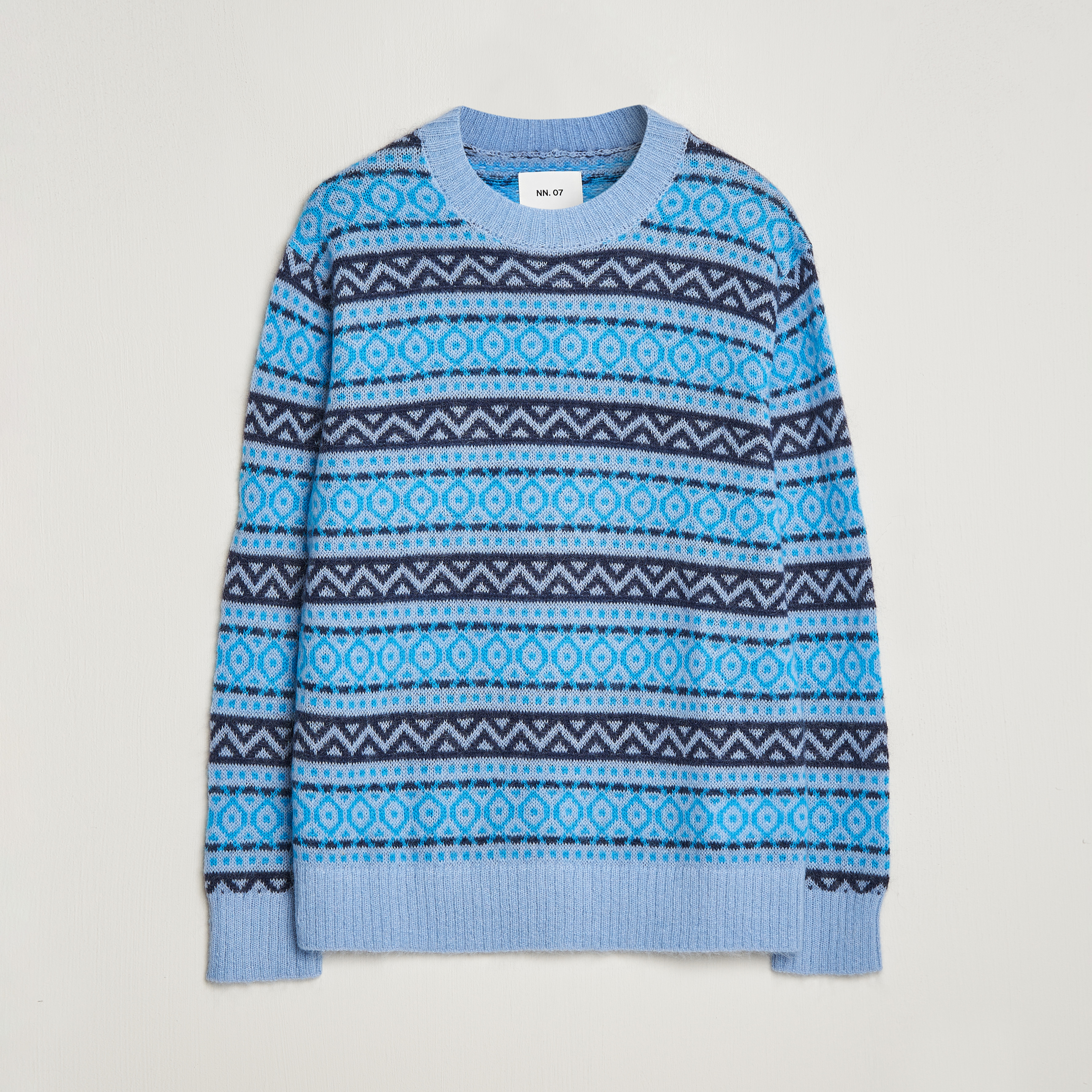 jord syndrom rulletrappe NN07 Grant Wool Fairisle Sweater Light Blue - CareOfCarl.dk