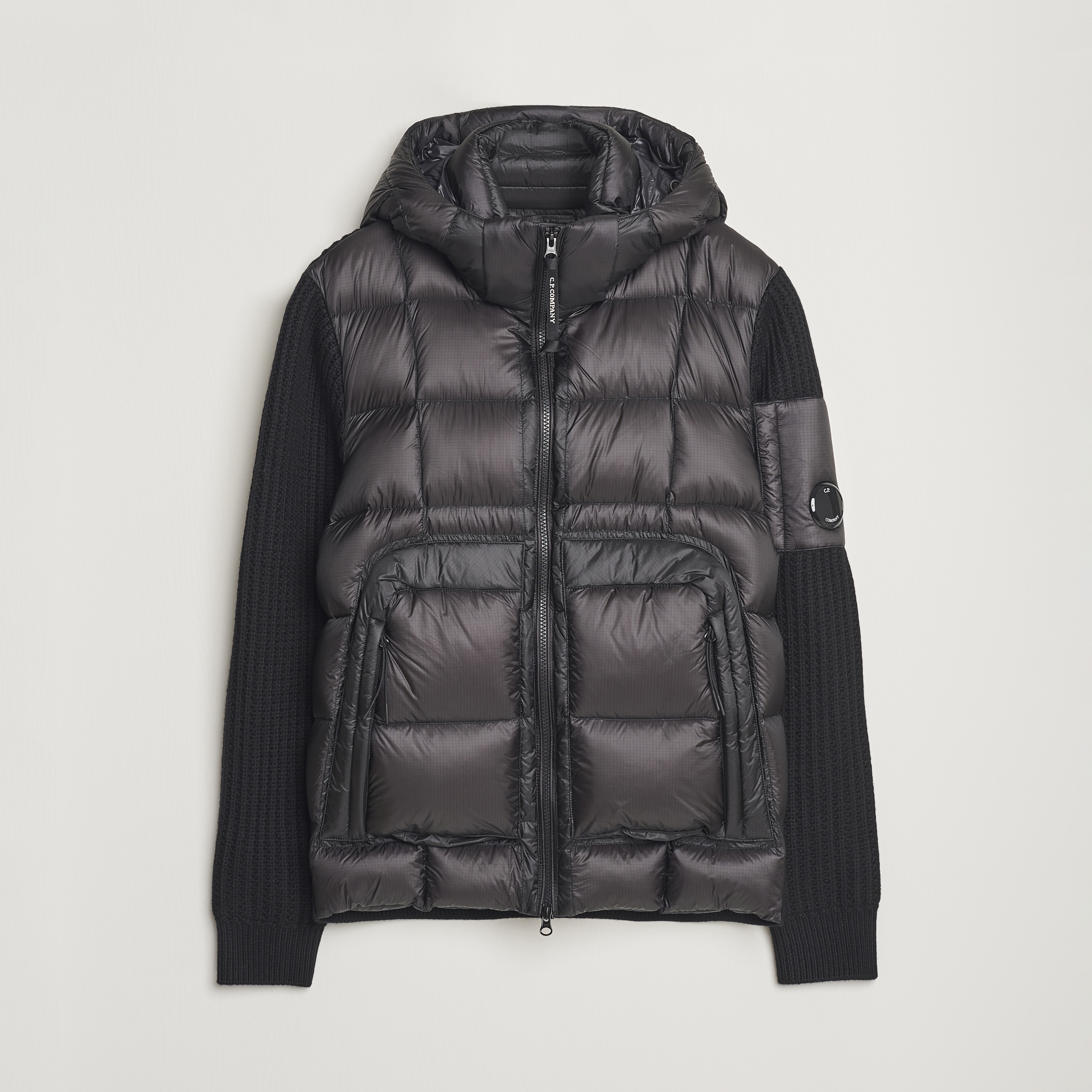 C.P. Company Merino Wool Padded Hybrid Hood Jacket Black - CareOfCarl.dk