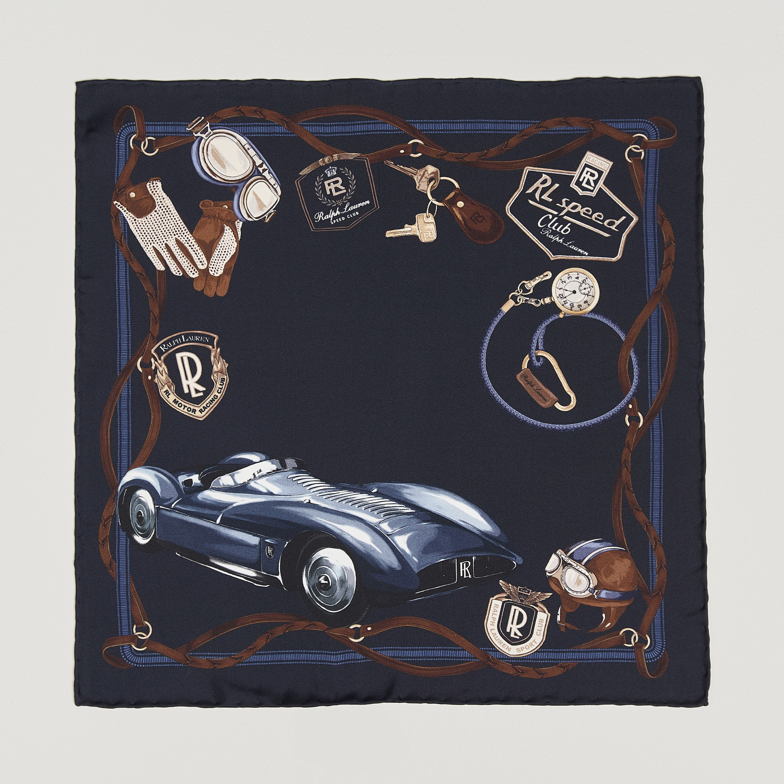 Ralph Lauren Purple Label Speed Club Silk Pocket Square Navy – Blå