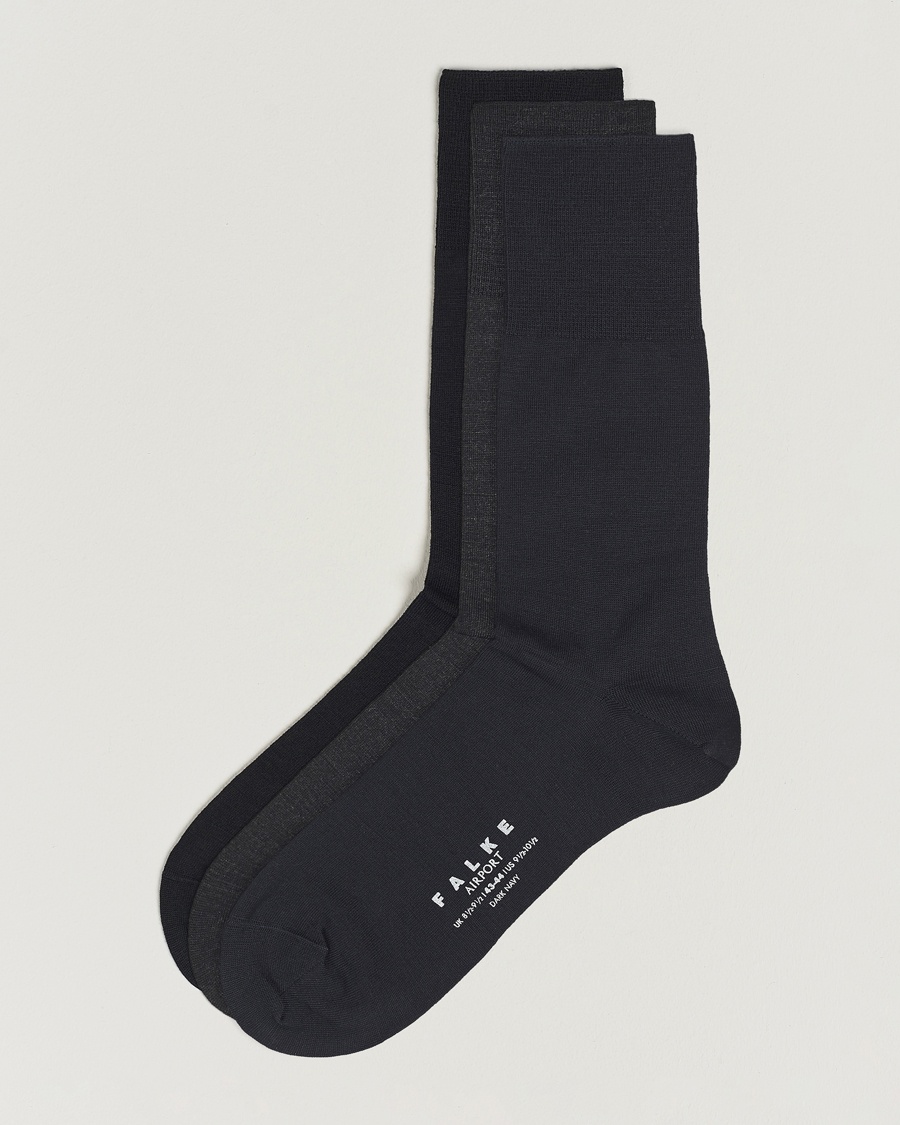 Falke 3-Pack Airport Socks Dark Navy/Black/Anthracite – Blå