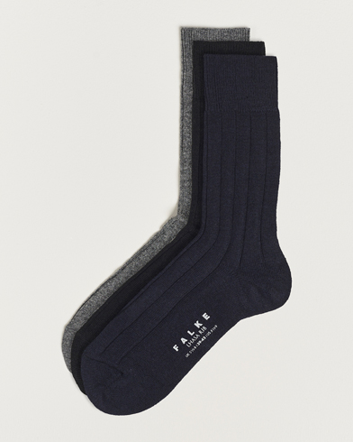 Herre | Undertøj | Falke | 3-Pack Lhasa Cashmere Socks Black/Dark Navy/Light Grey
