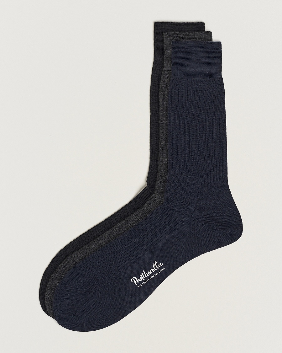 Pantherella 3-Pack Naish Merino/Nylon Sock Navy/Black/Charcoal
