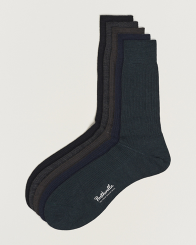 Herre | Undertøj | Pantherella | 5-Pack Naish Merino/Nylon Sock Navy/Black/Charcoal/Chocolate/Racing Green