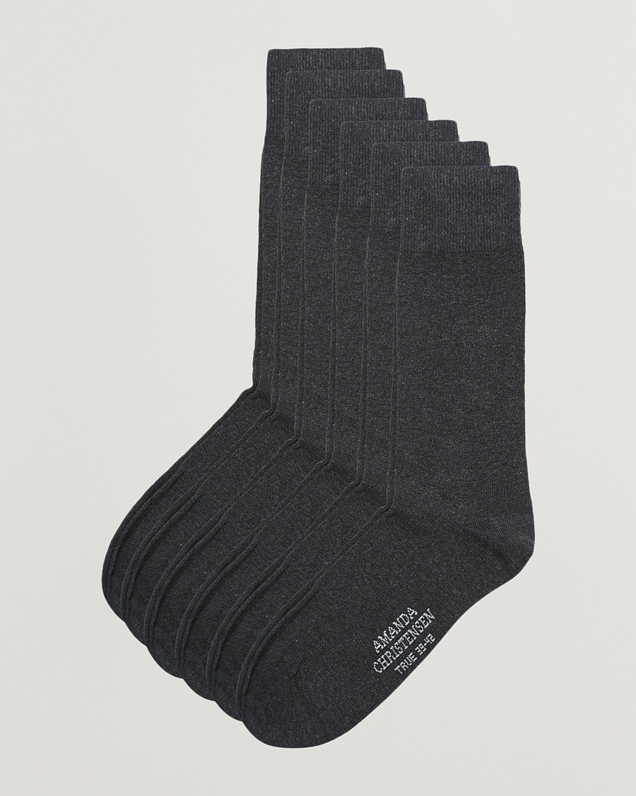 Amanda Christensen 6-Pack True Cotton Socks Antrachite Melange – Grå