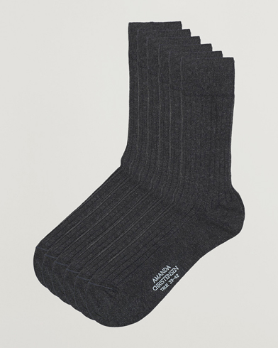 Herre | Amanda Christensen | Amanda Christensen | 6-Pack True Cotton Ribbed Socks Antracite Melange