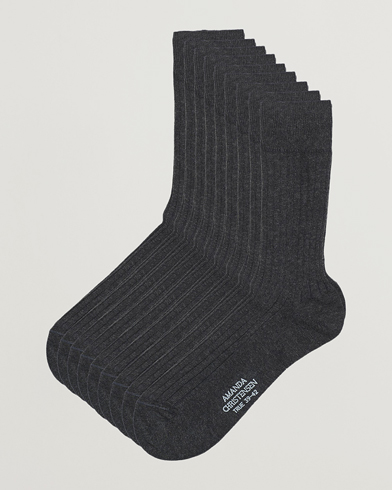 Herre | Amanda Christensen | Amanda Christensen | 9-Pack True Cotton Ribbed Socks Antracite Melange