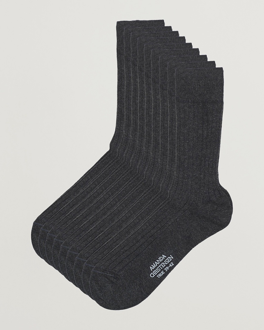 Amanda Christensen 9-Pack True Cotton Ribbed Socks Antracite Melange