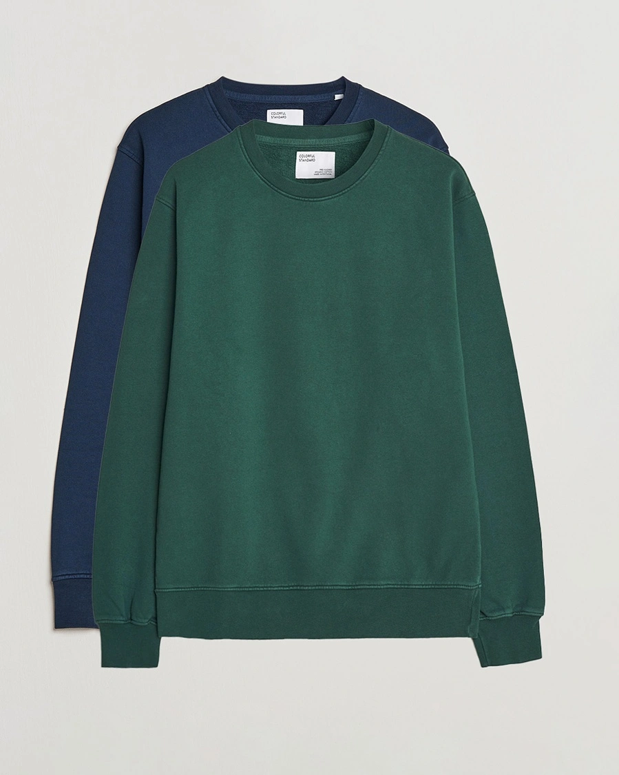 Colorful Standard 2-Pack Classic Organic Crew Neck Sweat Navy Blue/Emerald Green – Blå
