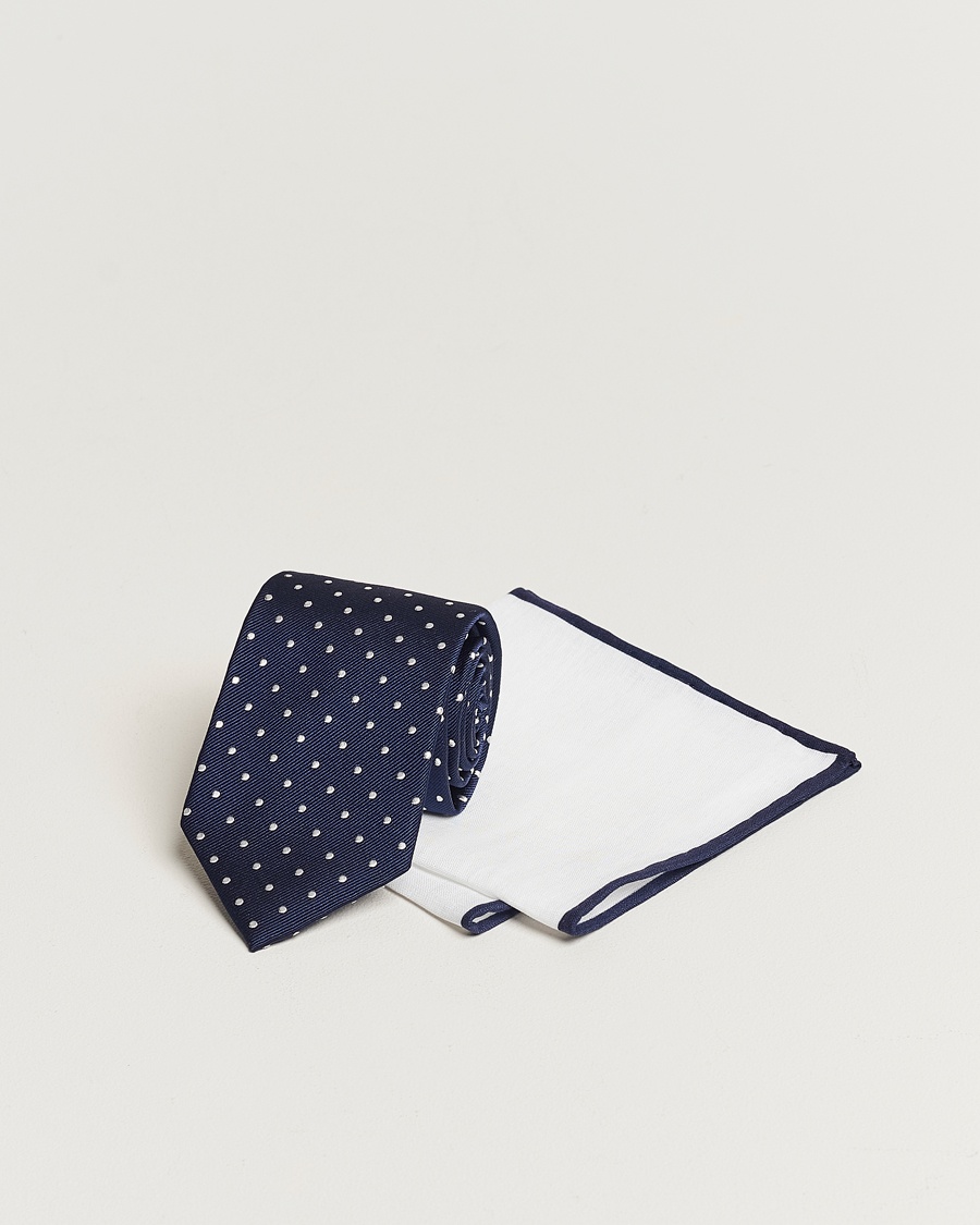 Amanda Christensen Set Tie & Pocket Square Navy/White – Blå