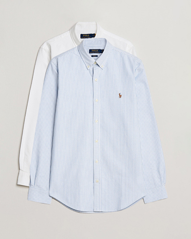 Herre | Preppy Authentic | Polo Ralph Lauren | 2-Pack Slim Fit Shirt Oxford White/Stripes Blue