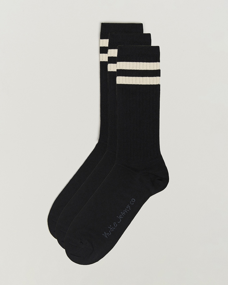 Nudie Jeans 3-pack Amundsson Tennis Socks Black/White – Sort