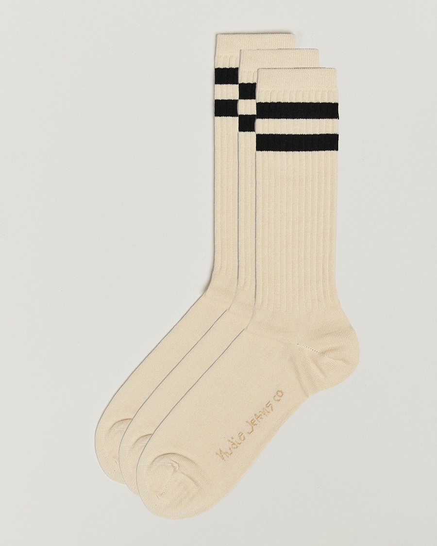 Nudie Jeans 3-pack Amundsson Tennis Socks Off White/Black – Hvid