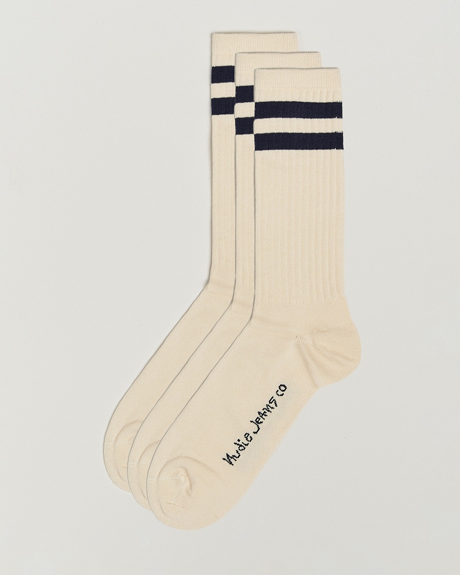 Nudie Jeans 3-pack Amundsson Tennis Socks Off White/Navy – Hvid