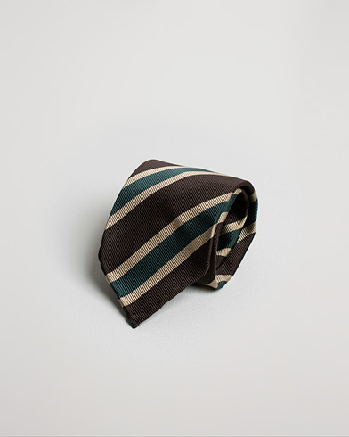 Herre | Pre-owned Tilbehør | Pre-owned | Drake's Silk Stripe Handrolled  8 cm Tie Brown