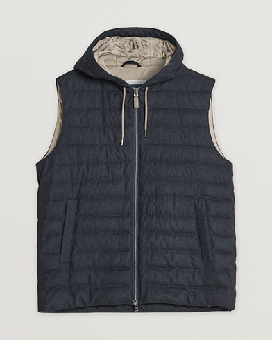 Pre-owned Herno Hooded Flannel Cashmere & Silk Vest Navy 52 – Blå