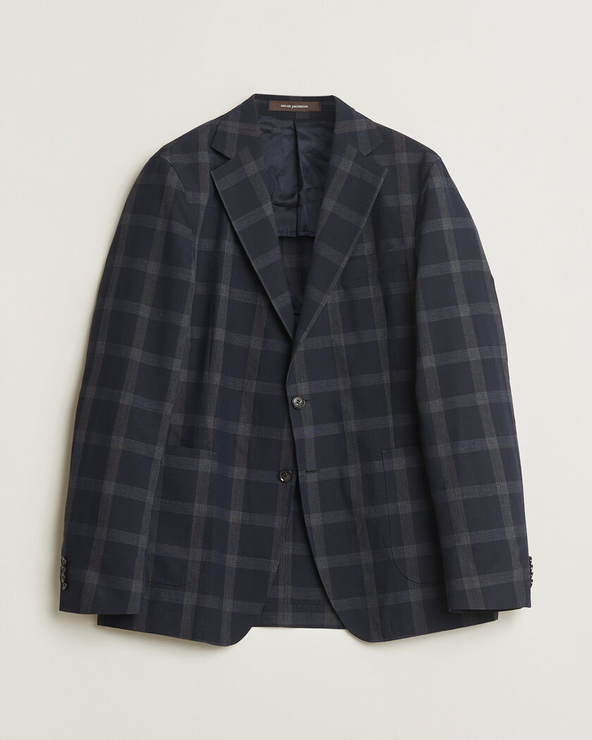 Pre-owned Oscar Jacobson Epic Checked Wool Blazer Blue 52 – Blå